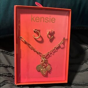 Kensie Goldtone Hoop Earrings and Charm Necklace Set. New in box.